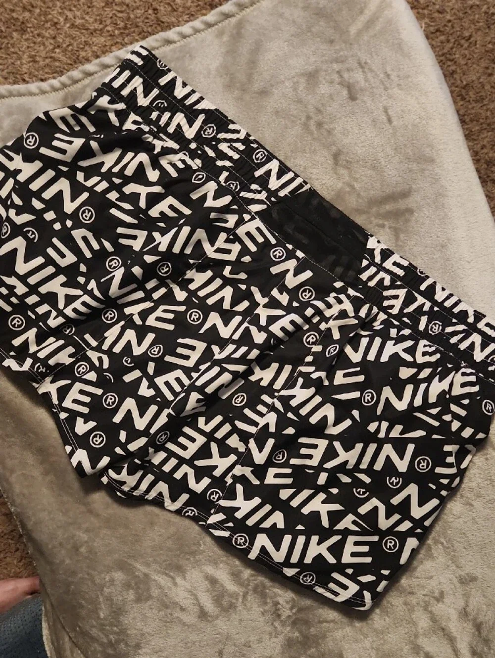 Nike Black & White Logo-Print 2-in-1 Athletic Shorts